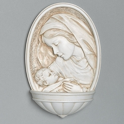 Madonna and Child White Holy Water Font 8"H