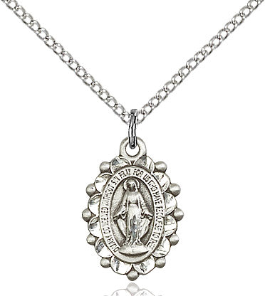 Miraculous Medal Necklace Sterling Silver 18"