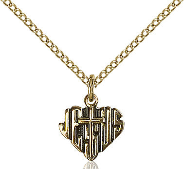 Heart of Jesus Cross Necklace Gold Filled 18"