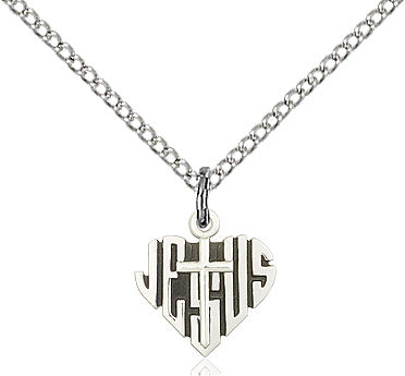 Heart of Jesus Cross Necklace Sterling Silver 18"