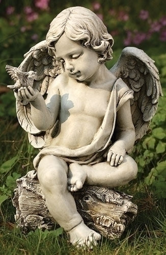 Cherub with Dove Garden Statue 12"H