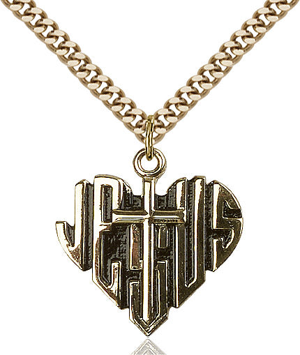 Heart of Jesus Cross Necklace Gold Filled 24"