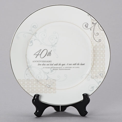 40th Anniversary Plate with Stand 9"H 2pc set