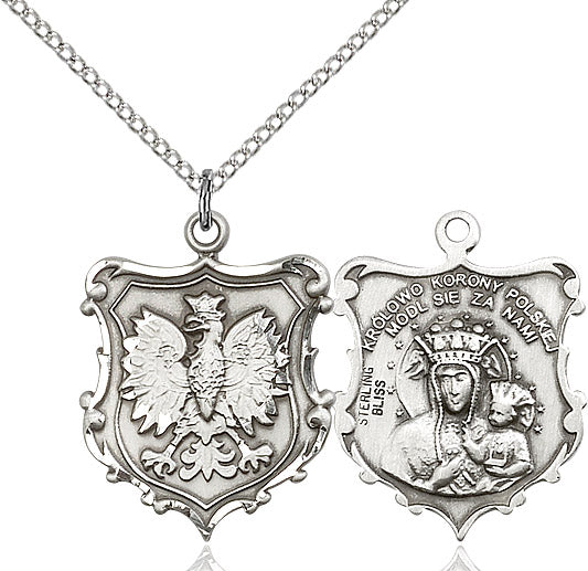 Our Lady of Czestochowa Necklace Sterling Silver 18"
