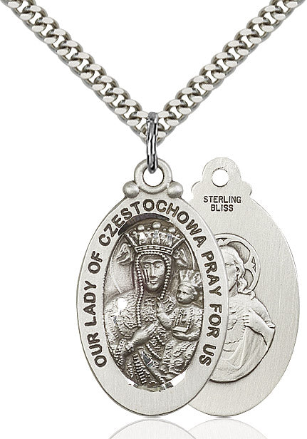 Our Lady of Czestochowa Necklace Sterling Silver 24"