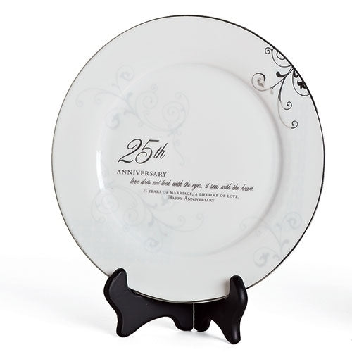 25th Anniversary Plate with Stand 9"H 2pc set