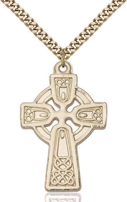Gold Celtic Cross Necklace - Emerald - Diamonds