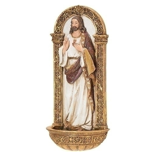 Sacred Heart of Jesus Holy Water Font 7.25"H
