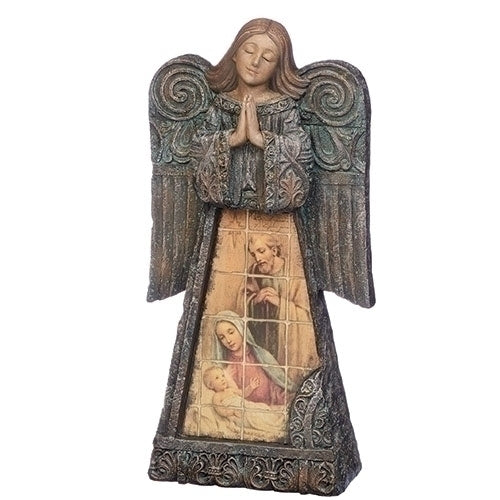 Angel with Holy Family Stone 9.5"