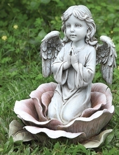 Angel Kneeling in Rose Garden Statue 11"H