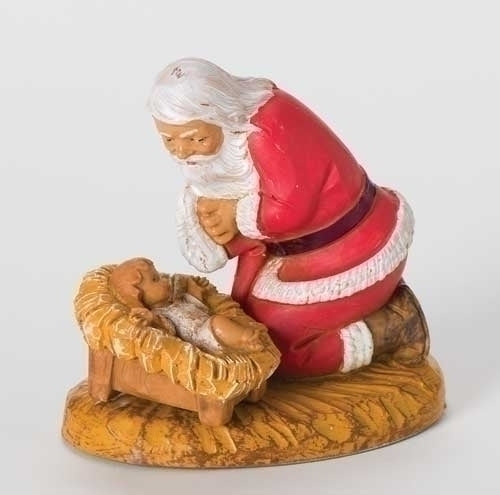 Santa Kneeling Before Baby Jesus Figure 4"H