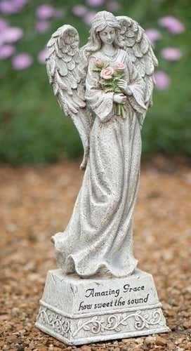 Angel with Flowers Memorial Garden Statue 14"H
