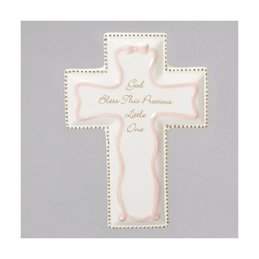 Roman God Bless Wall Cross Pink 6" H - Baby Girl Baptism Gift