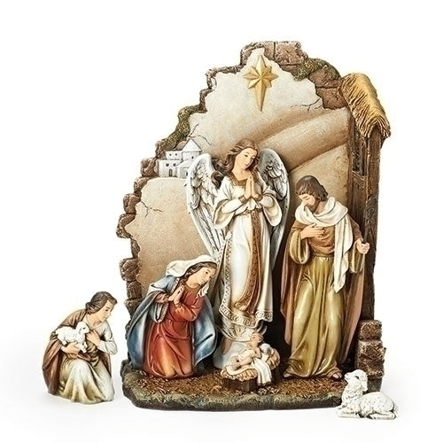 Nativity Set with Back Wall 12"H 7 pcs