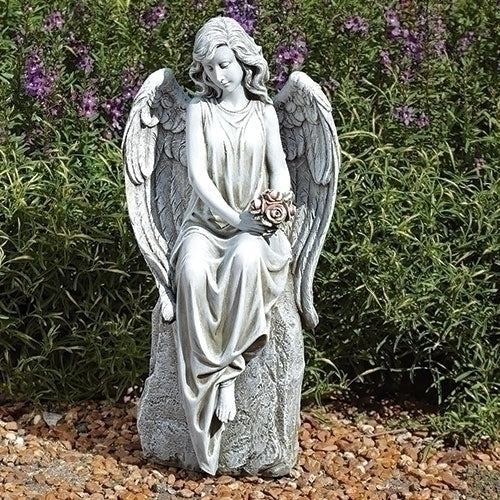 Angel with Flowers Garden Statue 17.75"H