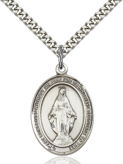 Miraculous Medal Necklace Sterling Silver 24"