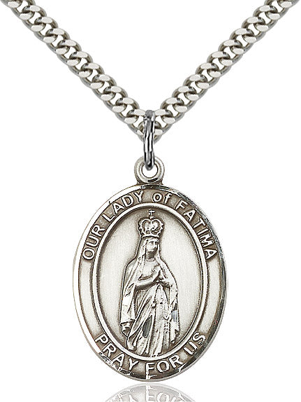 Our Lady of Fatima Necklace Sterling Silver 24"