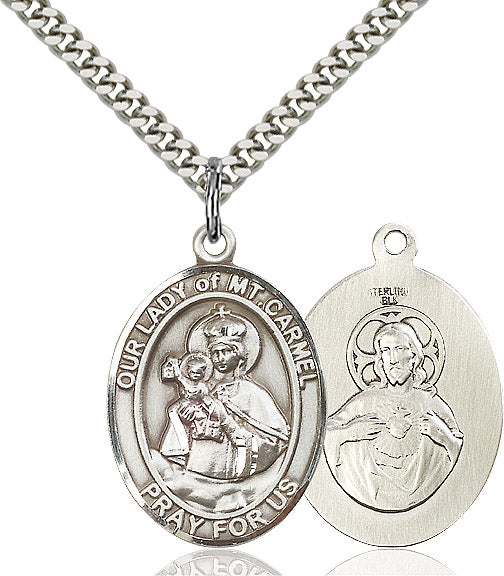 Our Lady of Mount Carmel Necklace Sterling Silver 24"