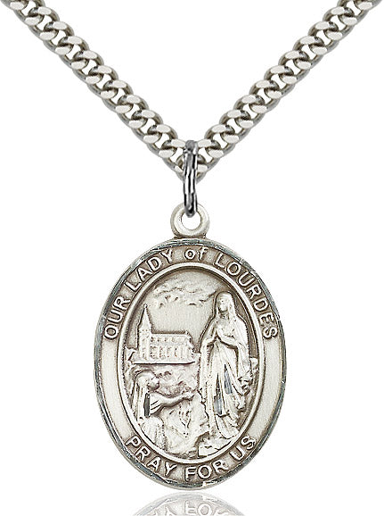 Our Lady of Lourdes Necklace Sterling Silver 24"
