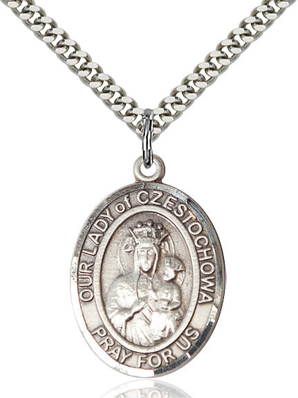 Our Lady of Czestochowa Necklace Sterling Silver 24"