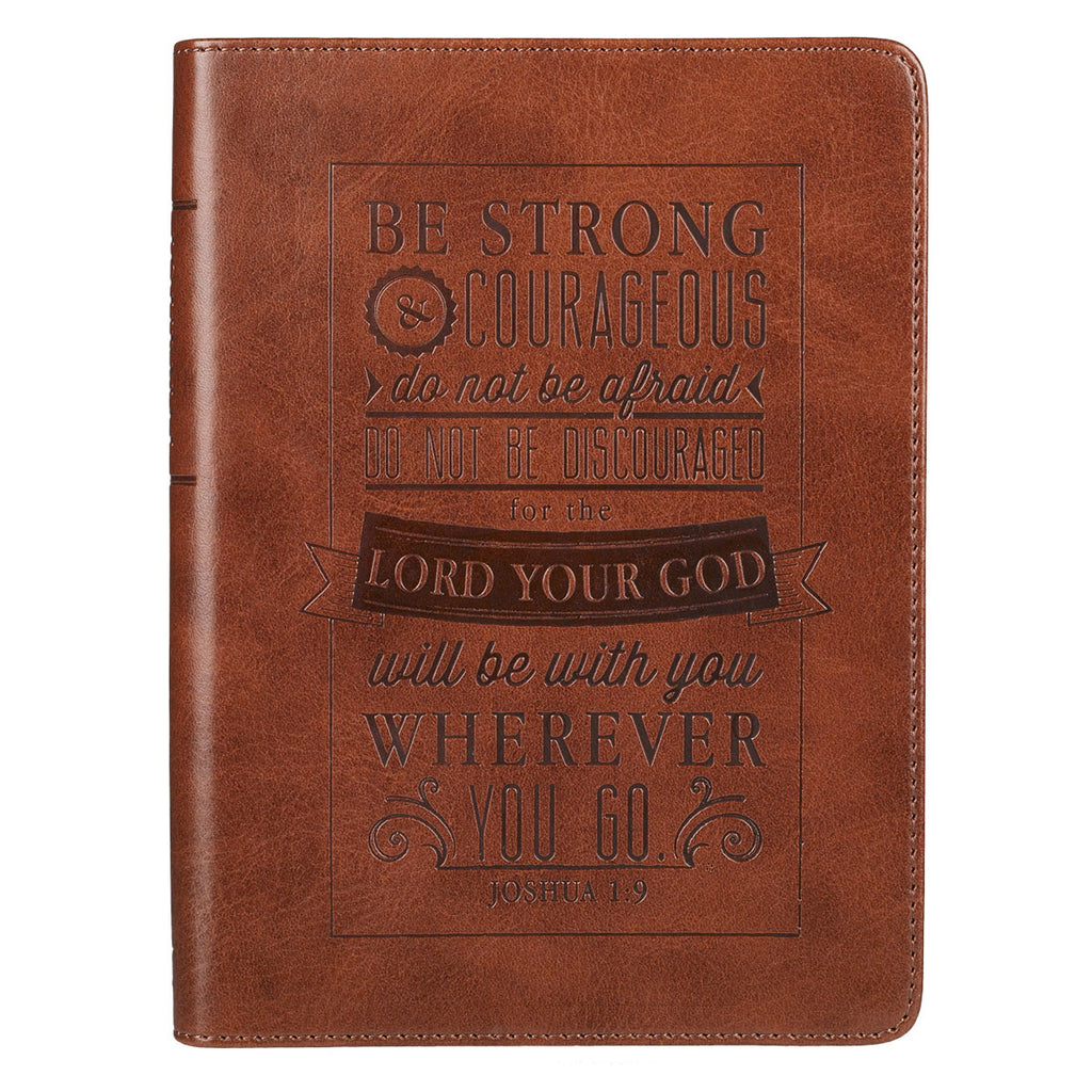Be Strong and Courageous Brown Handy-sized Faux Leather Journal - Joshua 1:9
