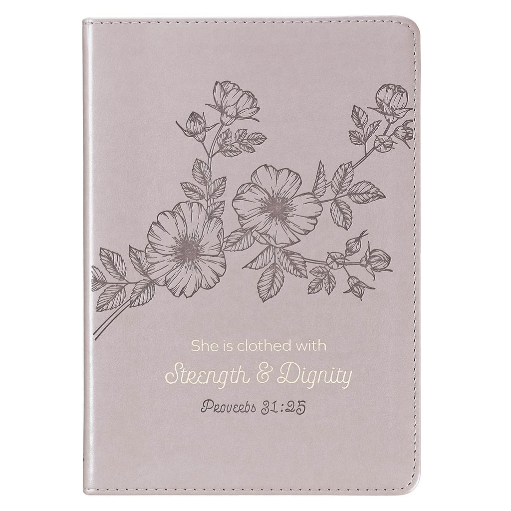 Strength & Dignity Slimline Taupe Faux Leather Journal _ Proverbs 31:25
