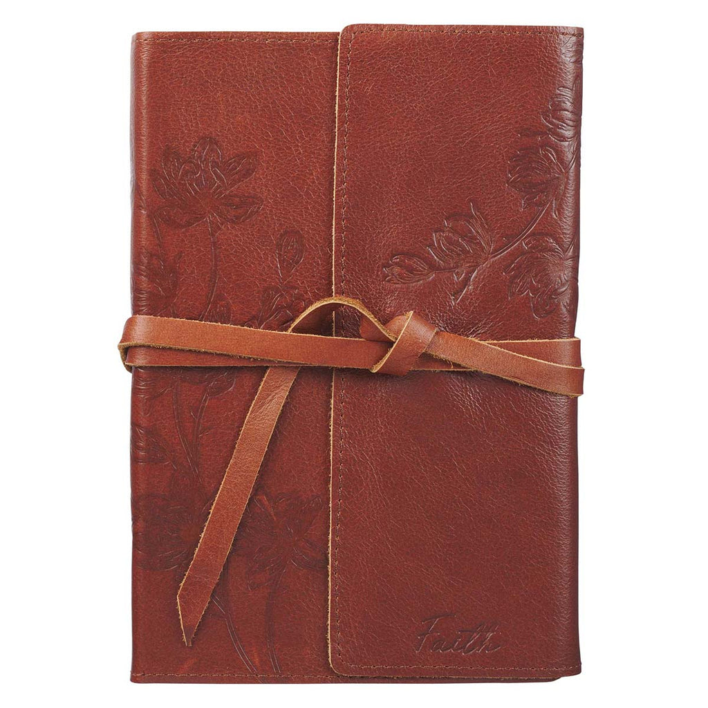 Faith Brown Full Grain Leather Journal with Wrap Closure