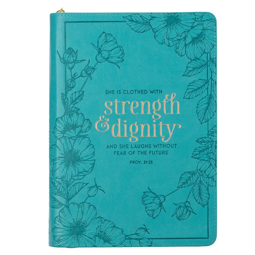 Strength & Dignity Teal Faux Leather Classic Journal with Zipped Closure - Proverbs 31:25