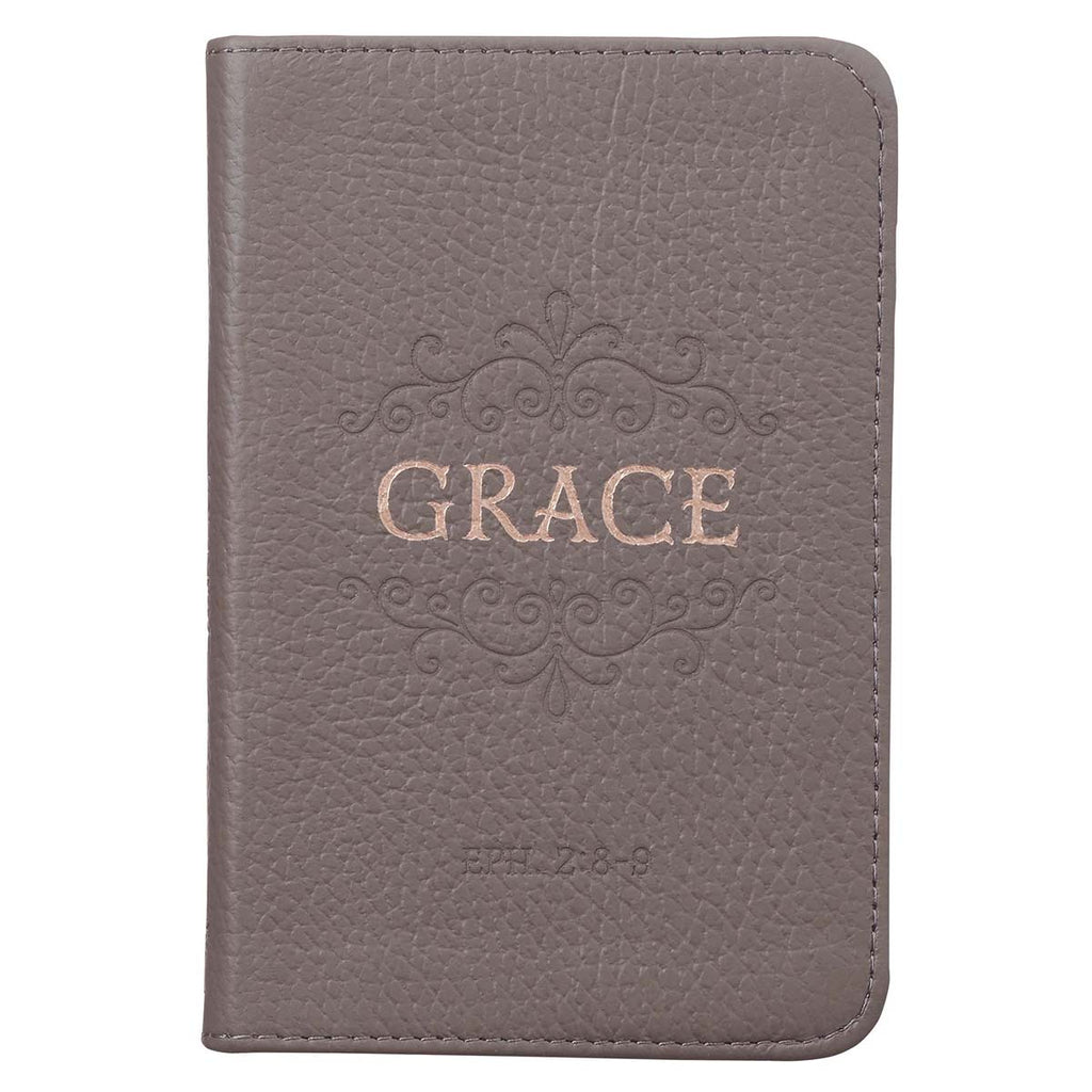 Grace Taupe Gray Pocket-sized Full Grain Leather Journal - Ephesians 2:8-9