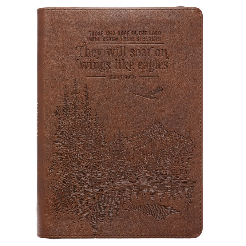 Soar Brown Faux Leather Classic Journal with Zipped Closure -  Isaiah 40:31