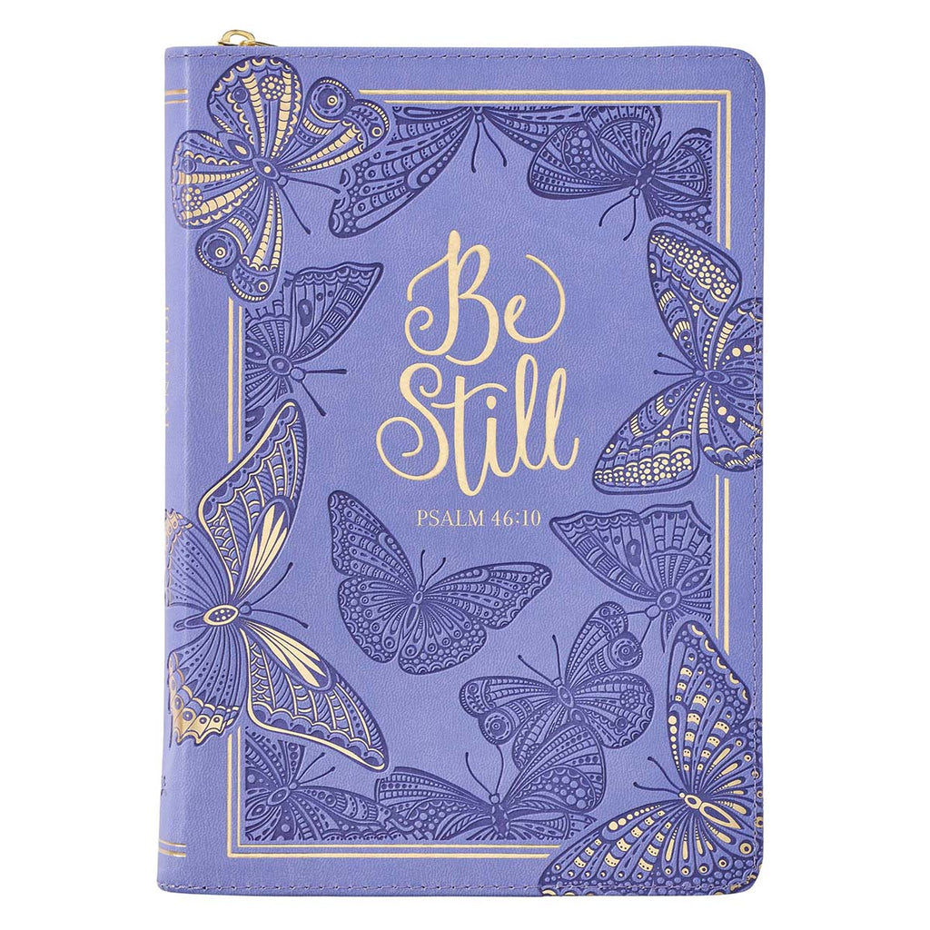 Be Still Purple Butterfly Faux Leather Classic Journal with Zipped Closure - Psalm 46:10