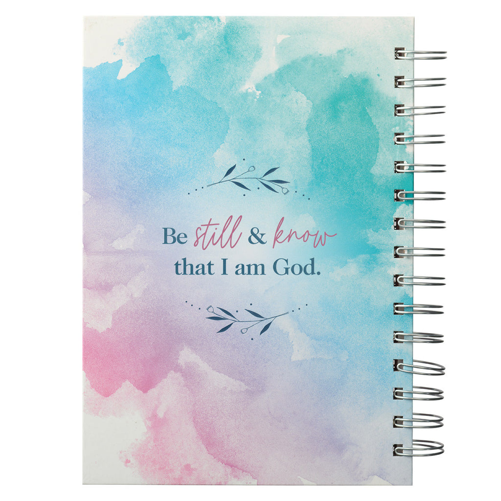 Be Still & Know Pink and Blue Watercolor Large Wirebound Journal - Psalm 46:10