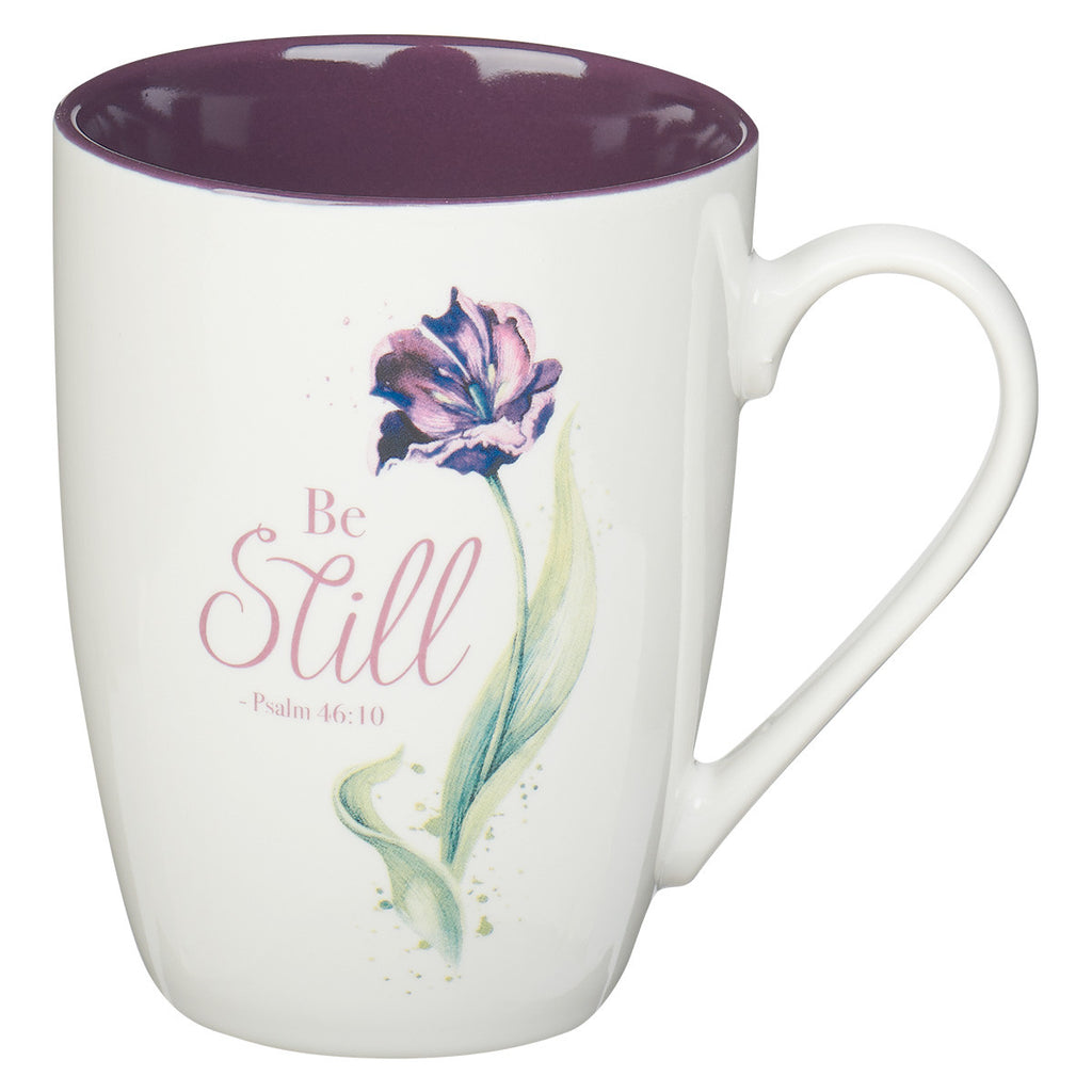 Purple Bloom Be Still Ceramic Coffee Mug – Psalm 46:10