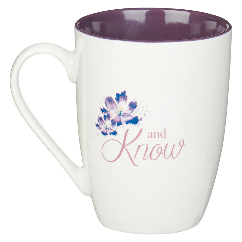 Purple Bloom Be Still Ceramic Coffee Mug “ Psalm 46:10