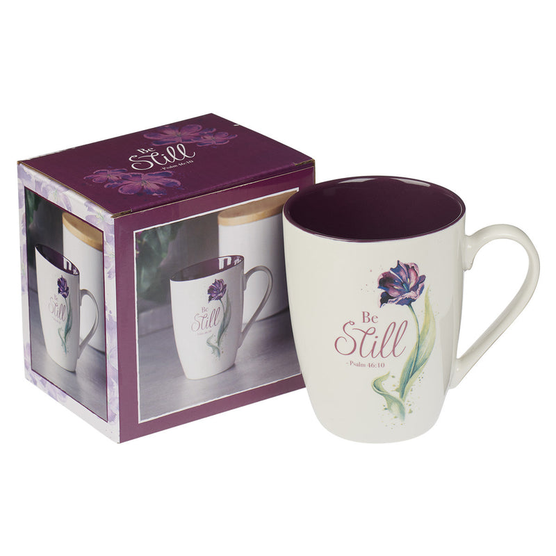 Purple Bloom Be Still Ceramic Coffee Mug “ Psalm 46:10