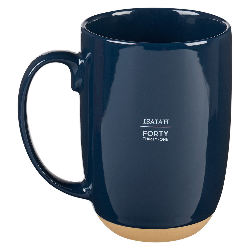 Wings Like Eagles Navy Blue Ceramic Coffee Mug with Exposed Clay Base - Isaiah 40:31