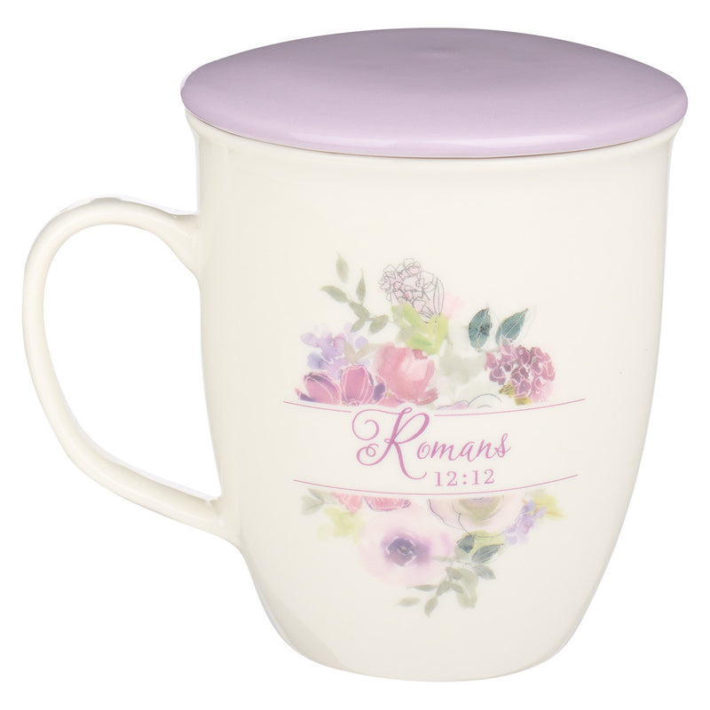 Be Joyful in Hope Lilac Lidded Ceramic Coffee Mug - Romans 12:12
