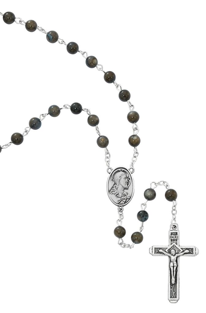 Rosary - 6mm Gray Swirl Sacred Heart Rosary, Box