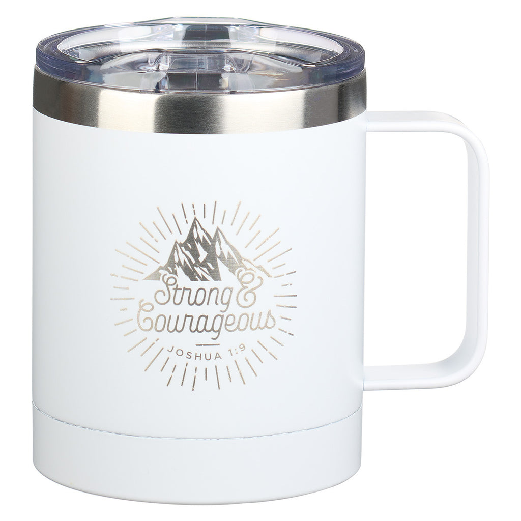 Strong & Courageous White Camp-style Stainless Steel Mug - Joshua 1:9
