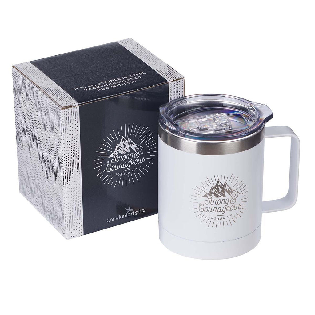 Strong & Courageous White Camp-style Stainless Steel Mug - Joshua 1:9