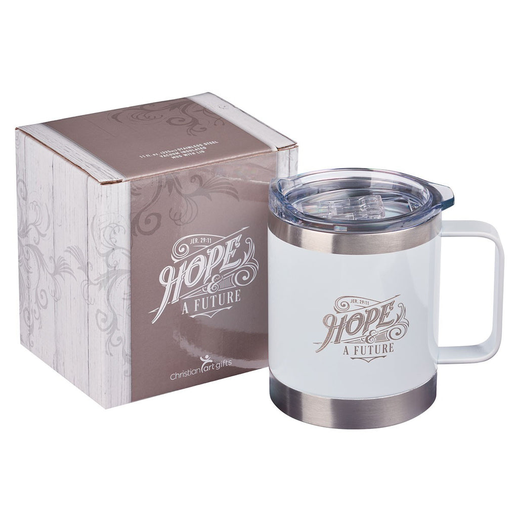 Hope and a Future White Camp-style Stainless Steel Mug - Jeremiah 29:11