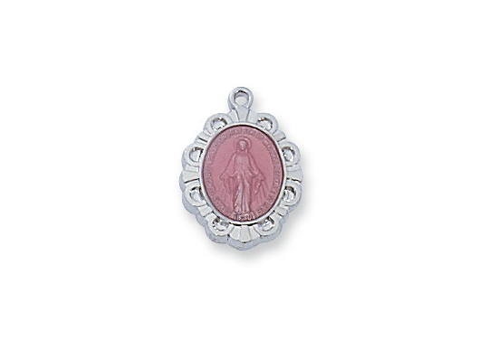 Miraculous Medal - Sterling Pink Baby Pendant Boxed