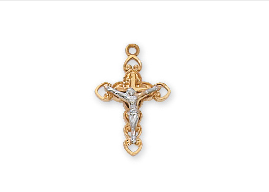 Two-Tone Crucifix Necklace on 16" Chain