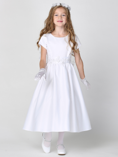 Communion Dress - Satin with Silver Corded Trim