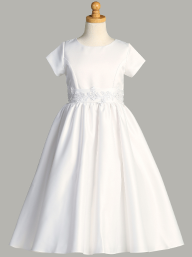 Communion Dress - Satin with Silver Corded Trim
