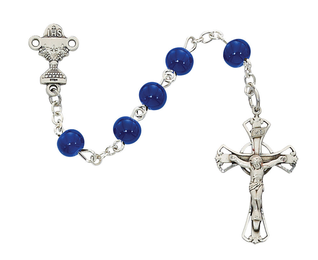 Rosary - Blue Glass Communion Rosary Box