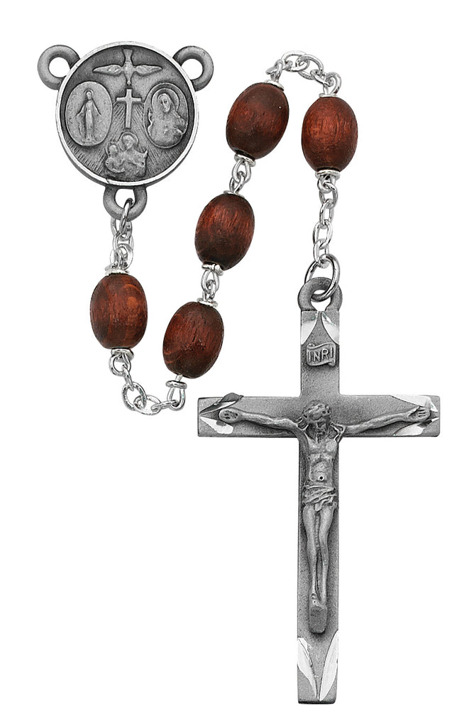 Brown Oval Wood Rosary, Boxed