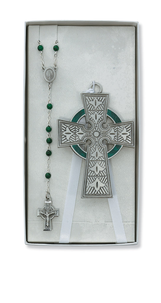 Baby Set - Celtic Crib Cross and Rosary Set Boxed