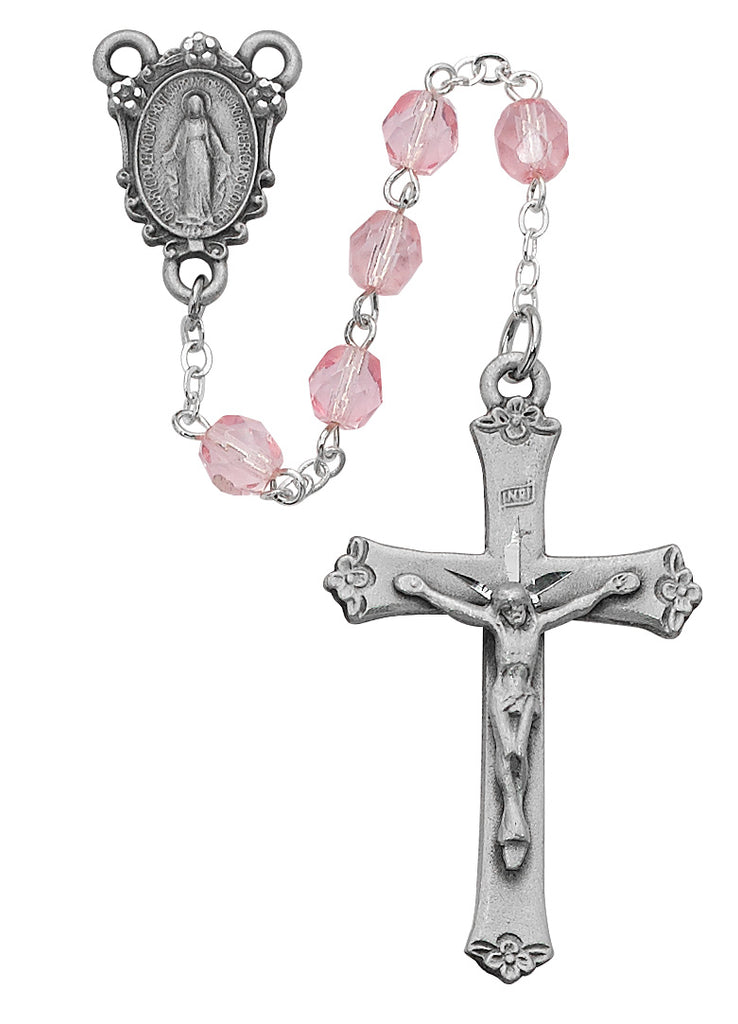 Rosary - Pink Glass Rosary Boxed