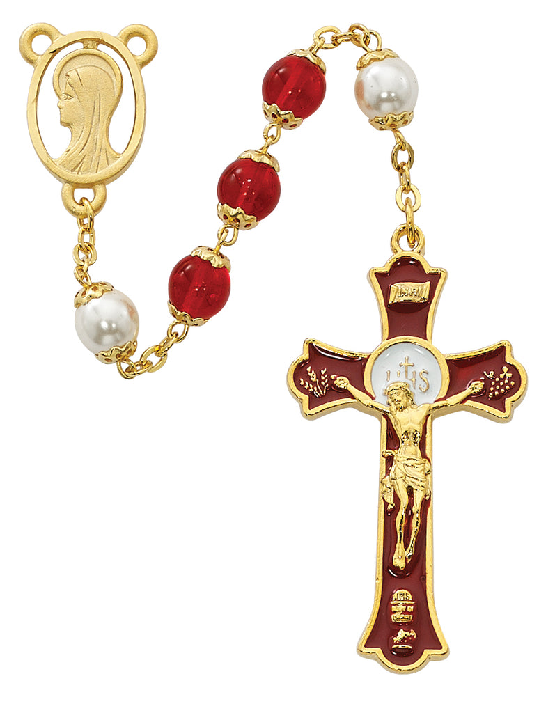 Holy Mass Crucifix Rosary - Red Boxed